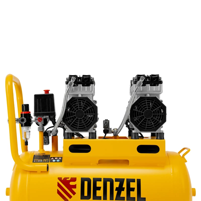 Компрессор безмасляный, малошумный DLS 1500/50, 1500 ВТ, 2x750, 50 л, 260 л/мин Denzel
