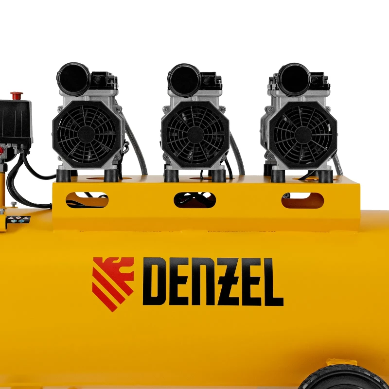 Компрессор безмасляный, малошумный DLS 1800/100,1800 Вт, 3x600, 100 л, 345 л/мин Denzel