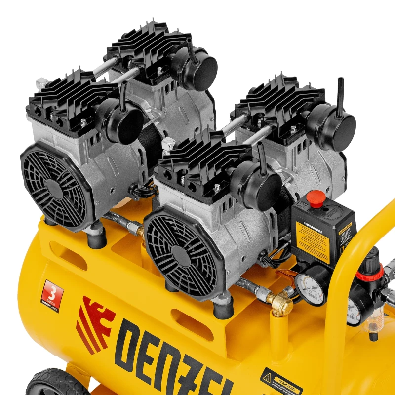 Компрессор безмасляный, малошумный DLS 2200/50, 2200 Вт, 2x1100, 50 л, 380 л/мин Denzel